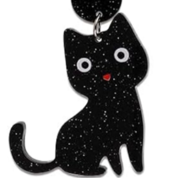 Black and Green Cat X-Ray Skeleton Earrings Acrylic Skeletons Cats Halloween New - Picture 3 of 6